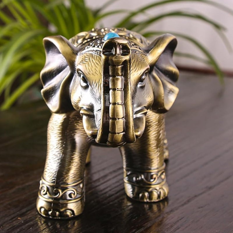 Vintage Elephant Ashtray with Lid Windproof Metal Alloy Desktop Decoration for Home Office - Image 4