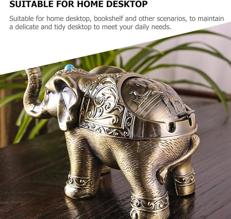 Vintage Elephant Ashtray with Lid Windproof Metal Alloy Desktop Decoration for Home Office - Image 5