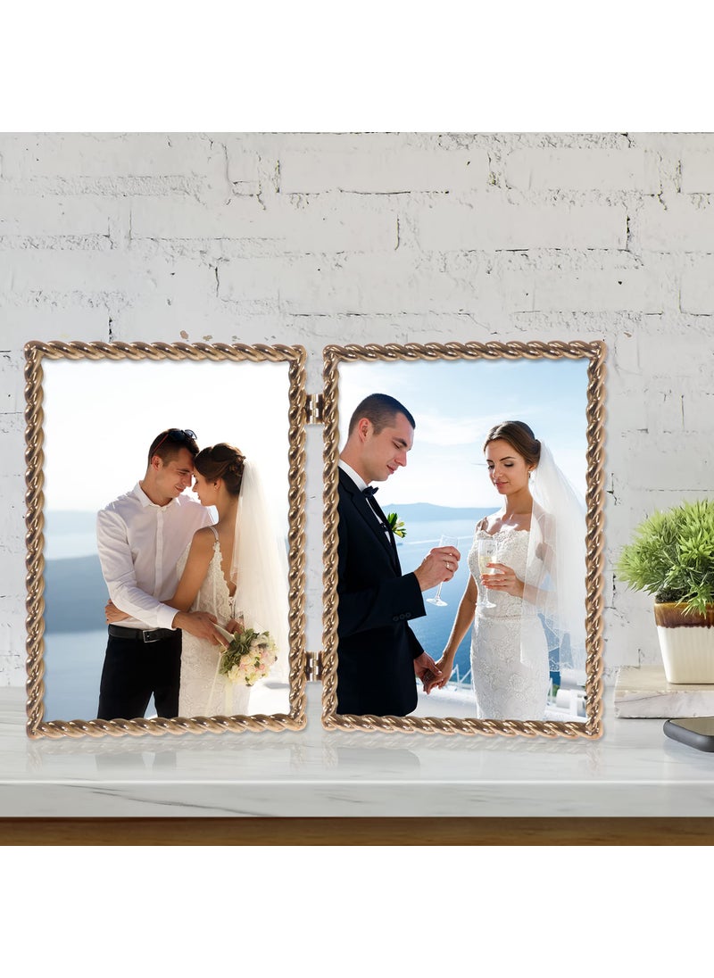 Lawrence Frames 5x7 Hinged Double Cast Metal Picture Frames  Gold Rope Design  - Image 3
