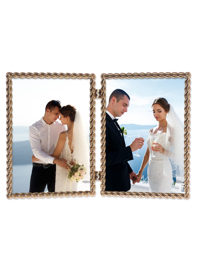 Lawrence Frames 5x7 Hinged Double Cast Metal Picture Frames  Gold Rope Design  - Image 2