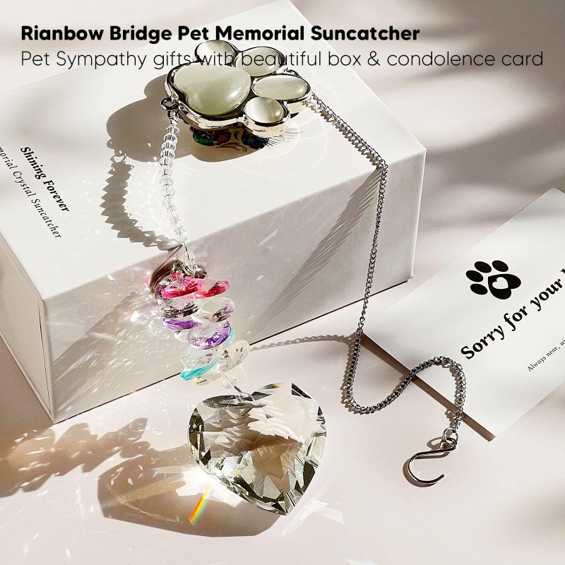 AMETHUARTZ Pet Memorial Suncatcher - Loss of Dog Sympathy Gift, Pet Memorial Gifts for Dogs, Thoughtful Dogs and Cats Bereavement Remembrance Gifts, Gemstone Paw Crystal Suncatcher(White Stone) - Image 2