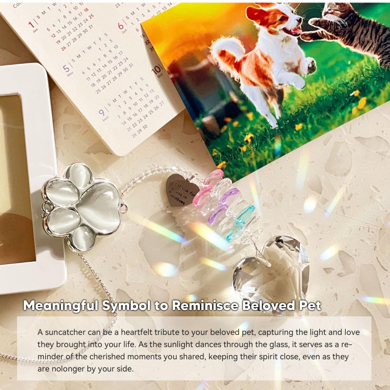 AMETHUARTZ Pet Memorial Suncatcher - Loss of Dog Sympathy Gift, Pet Memorial Gifts for Dogs, Thoughtful Dogs and Cats Bereavement Remembrance Gifts, Gemstone Paw Crystal Suncatcher(White Stone) - Image 3