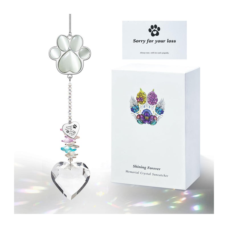 AMETHUARTZ Pet Memorial Suncatcher - Loss of Dog Sympathy Gift, Pet Memorial Gifts for Dogs, Thoughtful Dogs and Cats Bereavement Remembrance Gifts, Gemstone Paw Crystal Suncatcher(White Stone) - Image 1