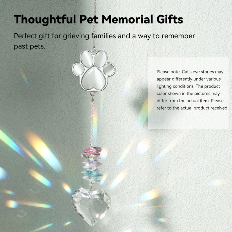 AMETHUARTZ Pet Memorial Suncatcher - Loss of Dog Sympathy Gift, Pet Memorial Gifts for Dogs, Thoughtful Dogs and Cats Bereavement Remembrance Gifts, Gemstone Paw Crystal Suncatcher(White Stone) - Image 5