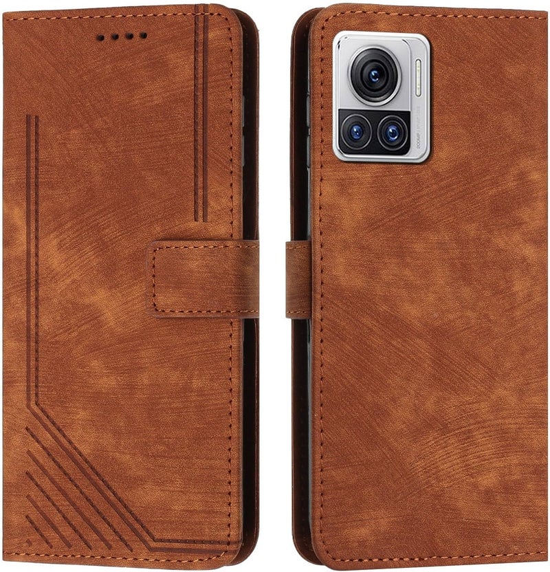 Compatible with Motorola Edge 30 Ultra Wristband Phone Case Wallet Flip Card Slot Holder Cover(Kahverengi) - Image 1