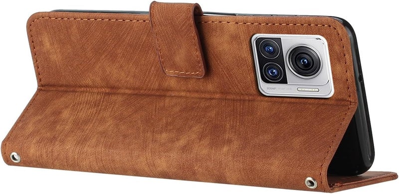 Compatible with Motorola Edge 30 Ultra Wristband Phone Case Wallet Flip Card Slot Holder Cover(Kahverengi) - Image 4