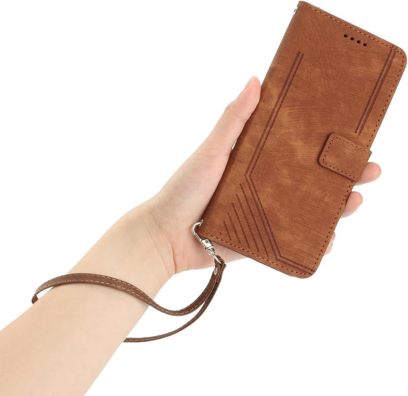 Compatible with Motorola Edge 30 Ultra Wristband Phone Case Wallet Flip Card Slot Holder Cover(Kahverengi) - Image 3