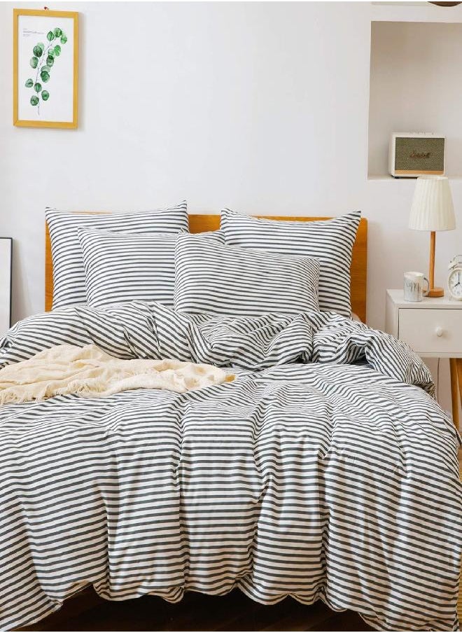 JELLYMONI - JELLYMONI 100% Natural Cotton 2pcs Striped Duvet Cover Sets,White Duvet Cover with Dark Grey Stripes Pattern Printed Comforter Cover,with Zipper Closure & Corner Ties(Twin Size) - Image 1