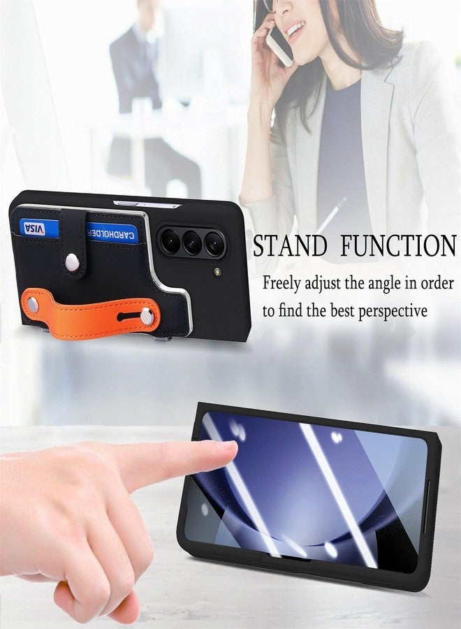 أوميو جراب محفظة Omio لهاتف Galaxy Z Fold 6 مع حامل قلم S Pen وحامل، واقي شاشة مدمج، حزام معصم، حامل بطاقات، غطاء خلفي، جراب من البولي كربونات الصلب مقاوم للصدمات، جراب بمقبض مريح للأصابع للرجال والنساء والفتيات، أسود - Image 5