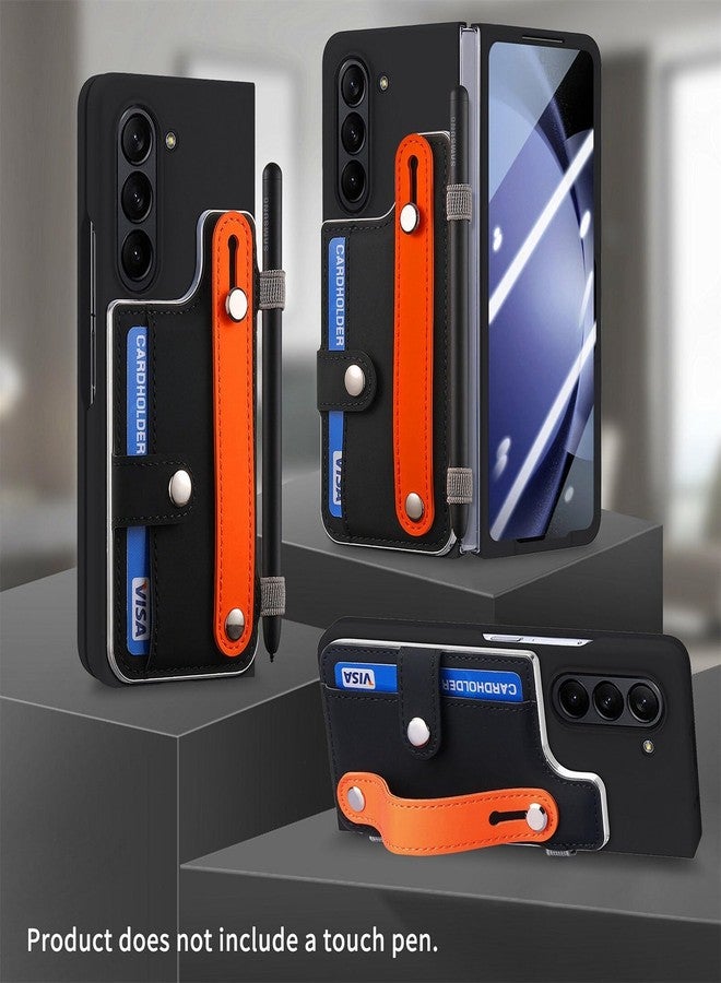 أوميو جراب محفظة Omio لهاتف Galaxy Z Fold 6 مع حامل قلم S Pen وحامل، واقي شاشة مدمج، حزام معصم، حامل بطاقات، غطاء خلفي، جراب من البولي كربونات الصلب مقاوم للصدمات، جراب بمقبض مريح للأصابع للرجال والنساء والفتيات، أسود - Image 2