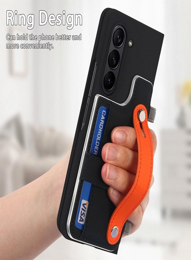 أوميو جراب محفظة Omio لهاتف Galaxy Z Fold 6 مع حامل قلم S Pen وحامل، واقي شاشة مدمج، حزام معصم، حامل بطاقات، غطاء خلفي، جراب من البولي كربونات الصلب مقاوم للصدمات، جراب بمقبض مريح للأصابع للرجال والنساء والفتيات، أسود - Image 4