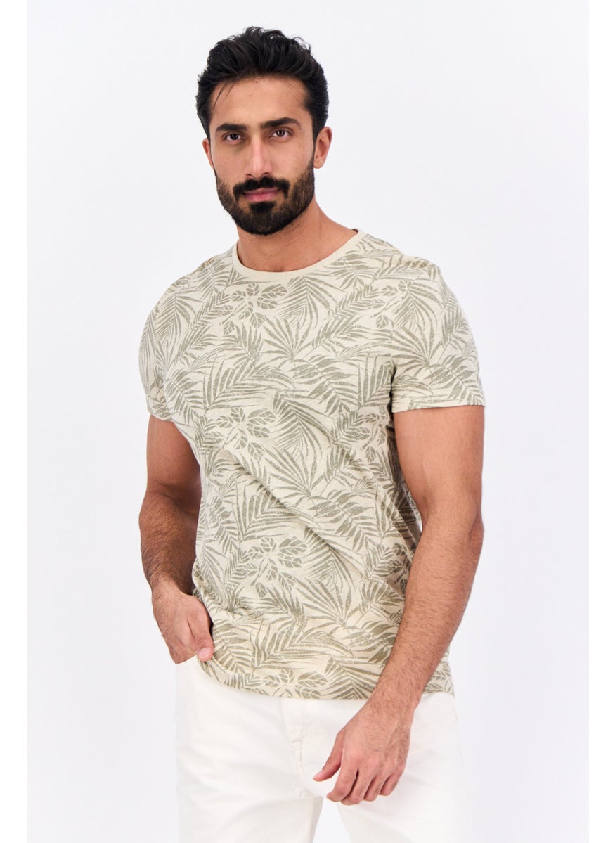 Jules Men Crew Neck Allover Printed Short Sleeves T-Shirt, Beige  - Image 1