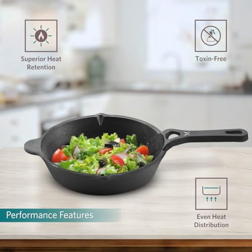 VAYA HauteChef Pre-Seasoned Cast Iron Skillet/Omelette Pan, 15 cm, Naturally Non-Stick, 100% Pure, Premium & Toxin-Free, Oven & Induction Compatible, for Tawa Cooking, Searing, Frying Eggs & Baking - Image 3