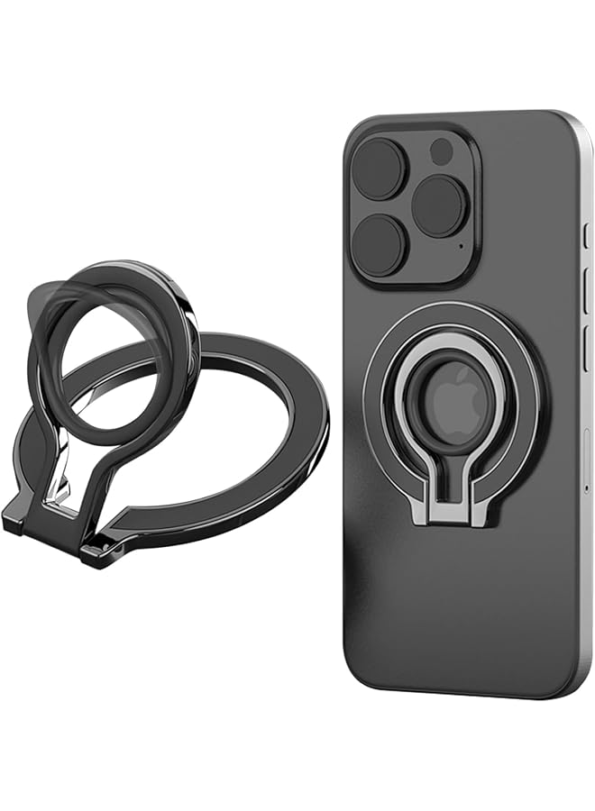 S-TOP Magnetic Phone Ring Holder – Compatible with MagSafe, 360° Rotating Removable Grip with Soft Silicone Loop, Wireless Charging Friendly for iPhone 15 14 13 12 Pro/Max/Plus/Mini – Black - Image 1