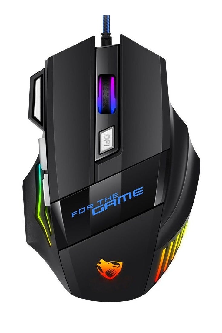 Wired gaming mouse, 2400DPI optical gaming mouse, 6-key four-way scroll wheel, suitable for PC and laptop computer mice, ergonomic gaming mouse with thumb rest, used for gaming and work.