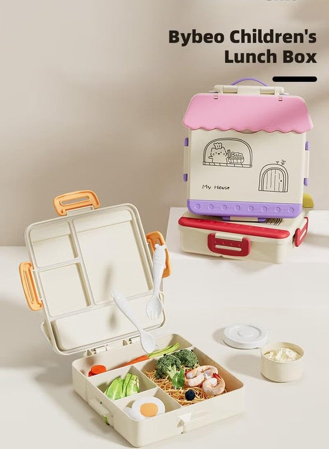 Lyrovo Kids Lunch Box for School with Compartments | BPA Free Leak Proof Plastic Tiffin Box for Kids Boys & Girls | Cute Cartoon Lunch Box with Spoon & Fork (Yellow) - Image 4