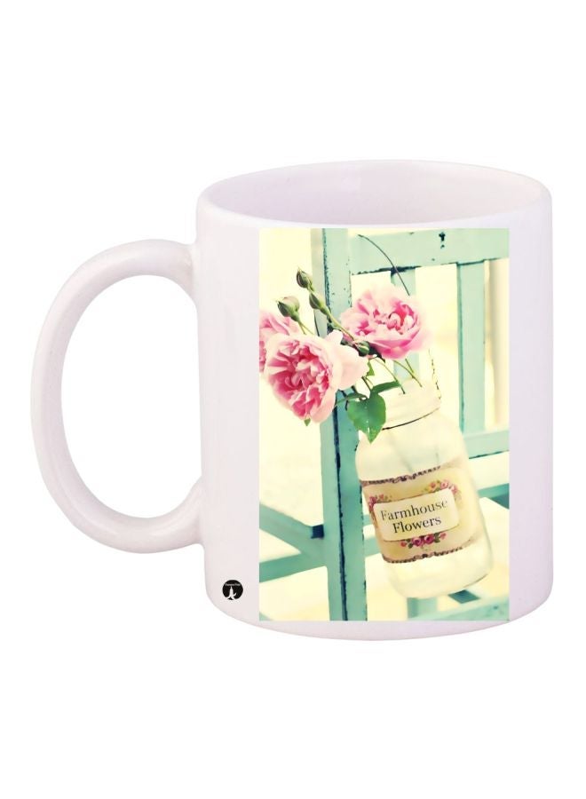 RYN Floral Printed Coffee Mug White/Pink/Green 11ounce
