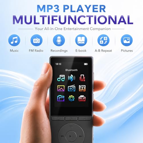 Aiandcc 64GB MP3 Player with Bluetooth 5.3, Music Player with HiFi Sound for Sports Runners, 2.4" Screen MP3 Player Built in HD Speaker Voice Recorder FM Radio E-Book, Expanded Up to 128GB, Earphone Included - Image 4