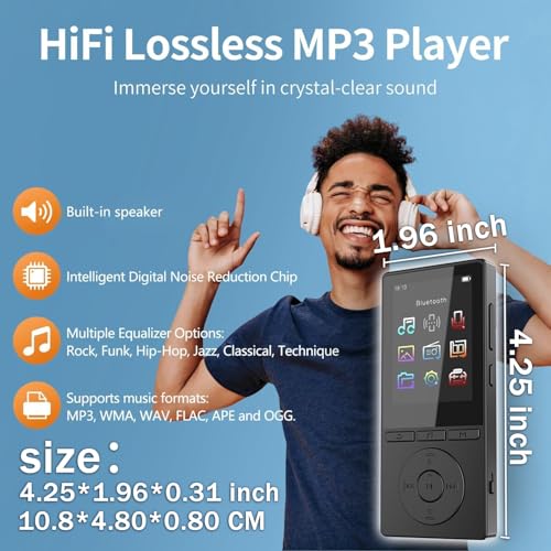 Aiandcc 64GB MP3 Player with Bluetooth 5.3, Music Player with HiFi Sound for Sports Runners, 2.4" Screen MP3 Player Built in HD Speaker Voice Recorder FM Radio E-Book, Expanded Up to 128GB, Earphone Included - Image 3