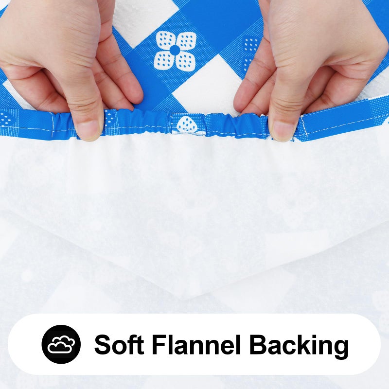 Spotjoy Rectangle Vinyl Table Cloth  Waterproof Elastic Fitted Tablecloth with Flannel Backing  Plastic Table Cover for Picnic  Camping  Outdoor (Blue & White  30""x48"") - Image 5