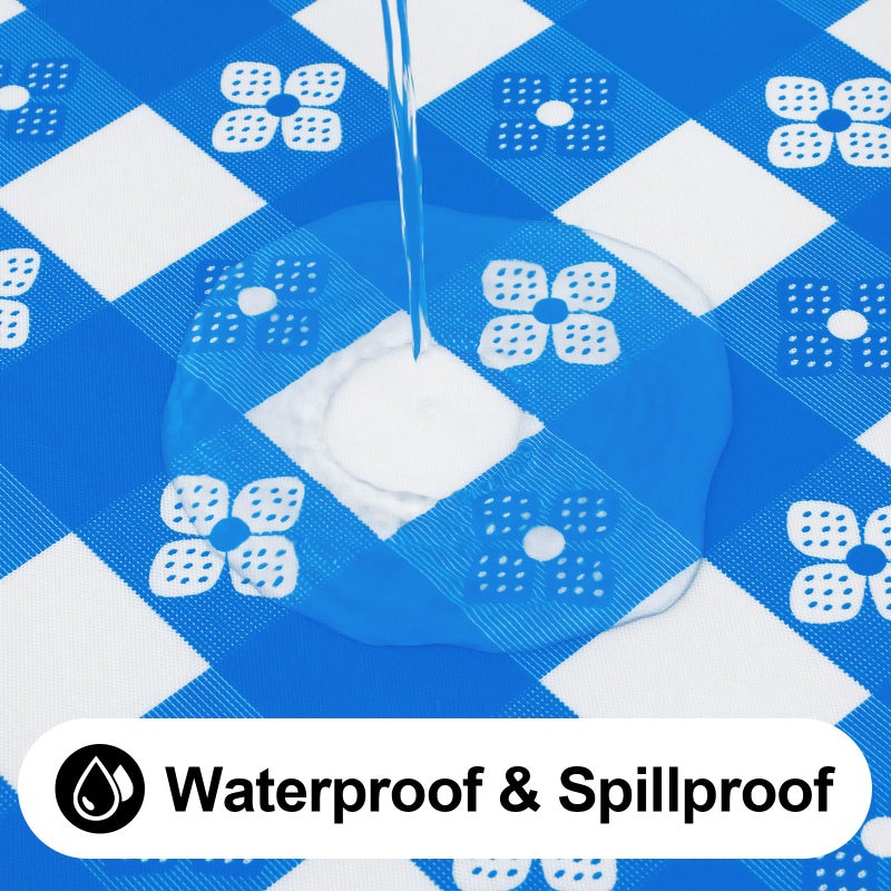 Spotjoy Rectangle Vinyl Table Cloth  Waterproof Elastic Fitted Tablecloth with Flannel Backing  Plastic Table Cover for Picnic  Camping  Outdoor (Blue & White  30""x48"") - Image 3