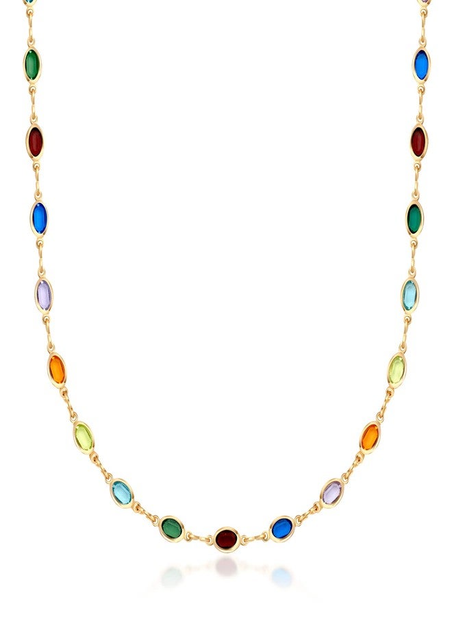 Barzel 18K Gold Plated Oval Multicolor Stone Crystal Necklace for Women - Made In Brazil - Image 1