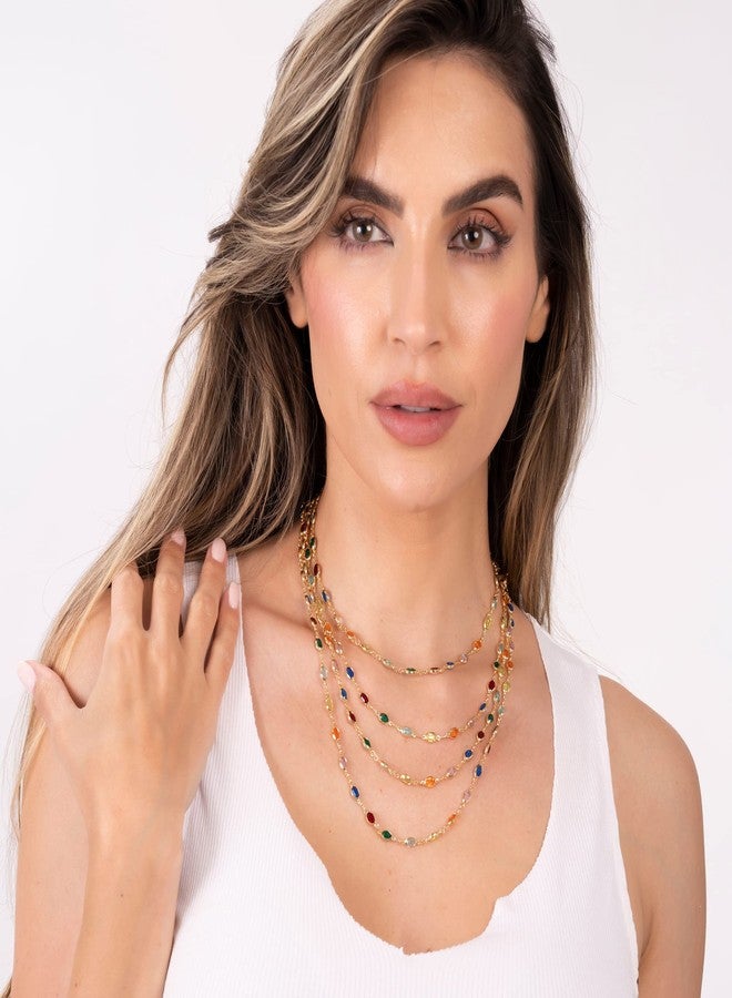 Barzel 18K Gold Plated Oval Multicolor Stone Crystal Necklace for Women - Made In Brazil - Image 4