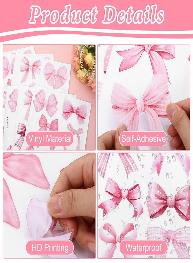 YBEATY 64 Pcs Bow Wall Stickers Pink Vinyl Peel Stick Bowtie Decal Watercolor Coquette Aesthetic Stickers Trendy Bow Knot Wall Art Room Decor for Girls Kids Kindergarten Bedroom Nursery - Image 3