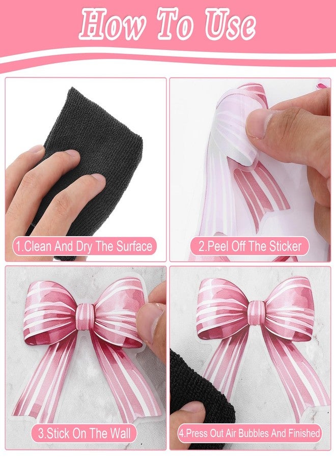 YBEATY 64 Pcs Bow Wall Stickers Pink Vinyl Peel Stick Bowtie Decal Watercolor Coquette Aesthetic Stickers Trendy Bow Knot Wall Art Room Decor for Girls Kids Kindergarten Bedroom Nursery - Image 4