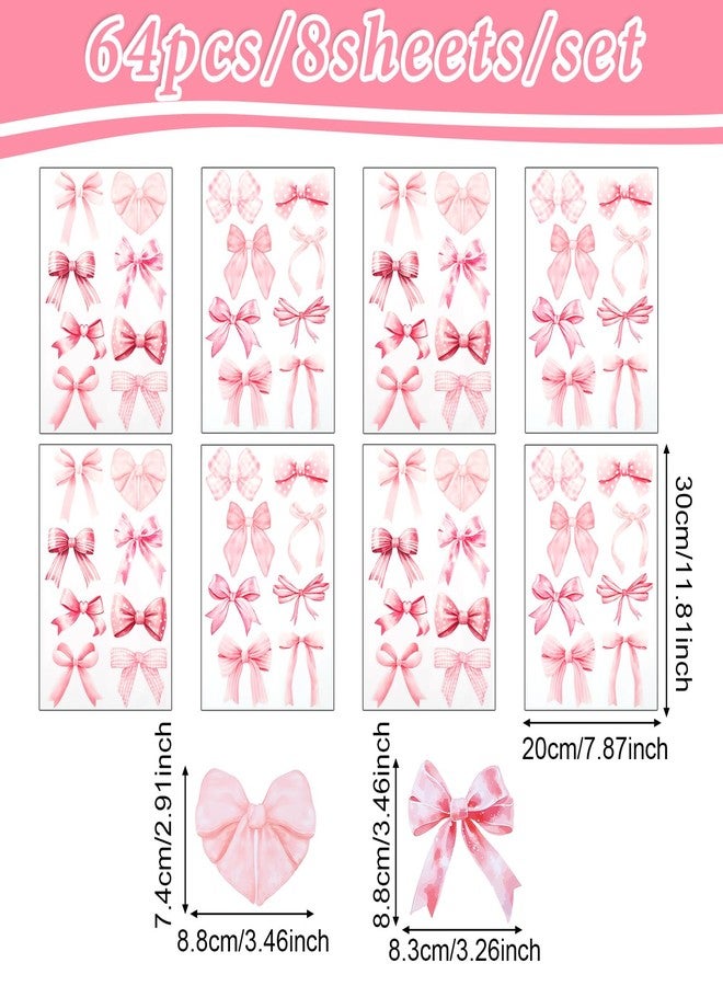YBEATY 64 Pcs Bow Wall Stickers Pink Vinyl Peel Stick Bowtie Decal Watercolor Coquette Aesthetic Stickers Trendy Bow Knot Wall Art Room Decor for Girls Kids Kindergarten Bedroom Nursery - Image 2