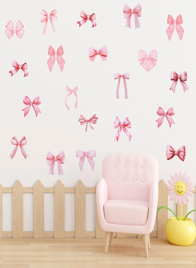 YBEATY 64 Pcs Bow Wall Stickers Pink Vinyl Peel Stick Bowtie Decal Watercolor Coquette Aesthetic Stickers Trendy Bow Knot Wall Art Room Decor for Girls Kids Kindergarten Bedroom Nursery - Image 1