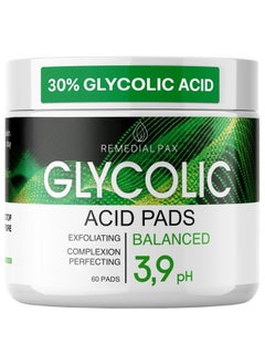REMEDIAL PAX Glycolic Acid Resurfacing Pads 30% for Face and Body - Exfoliating Facial Peel-Vitamins B5 C E, Green Tea - Glycolic Acid Face Wash – 60 Pre-Moistened Cotton Pads for Cleansing, Peeling  - Image 1