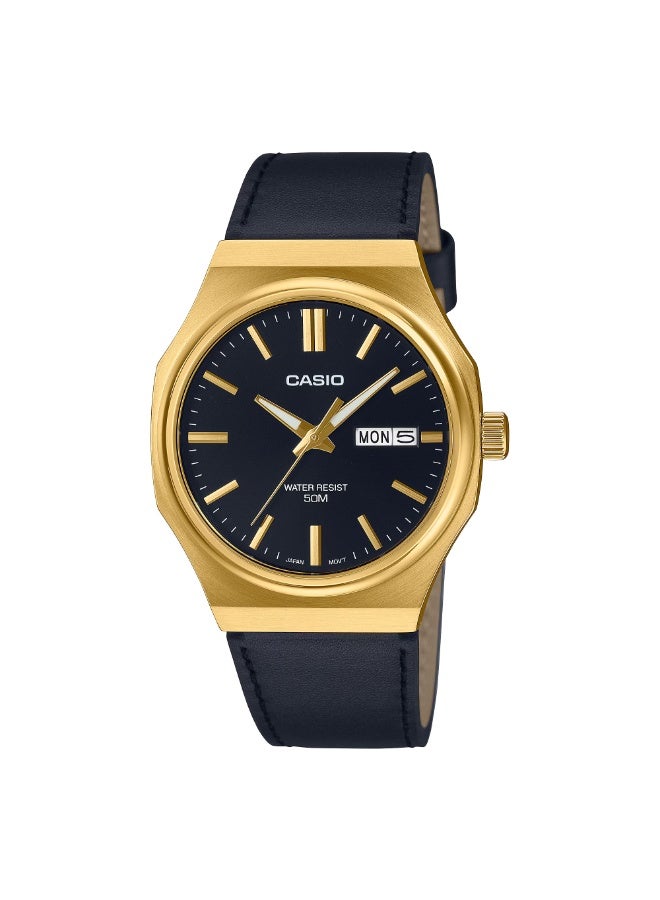 CASIO Men's Leather Analog Wrist Watch MTP-E735GL-1AVDF - 37.5 mm