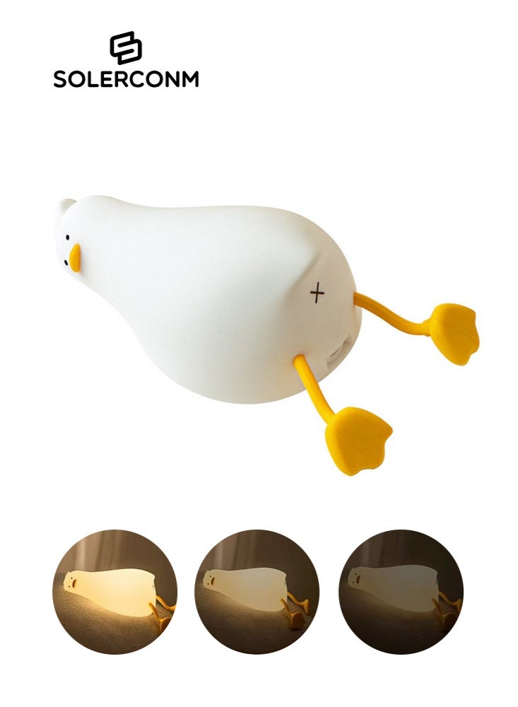 Solerconm Duck Night Light Silicone Rechargeable Lamp with 3-Level Dimming | Touch Control Bedside Lamp with 30-Min Timer | Cute Kids Sleep Light & Phone Holder - Image 1