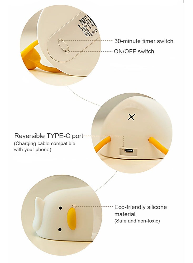 Solerconm Duck Night Light Silicone Rechargeable Lamp with 3-Level Dimming | Touch Control Bedside Lamp with 30-Min Timer | Cute Kids Sleep Light & Phone Holder - Image 2