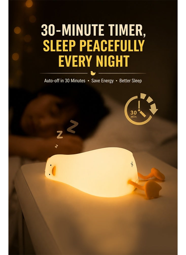 Solerconm Duck Night Light Silicone Rechargeable Lamp with 3-Level Dimming | Touch Control Bedside Lamp with 30-Min Timer | Cute Kids Sleep Light & Phone Holder - Image 3