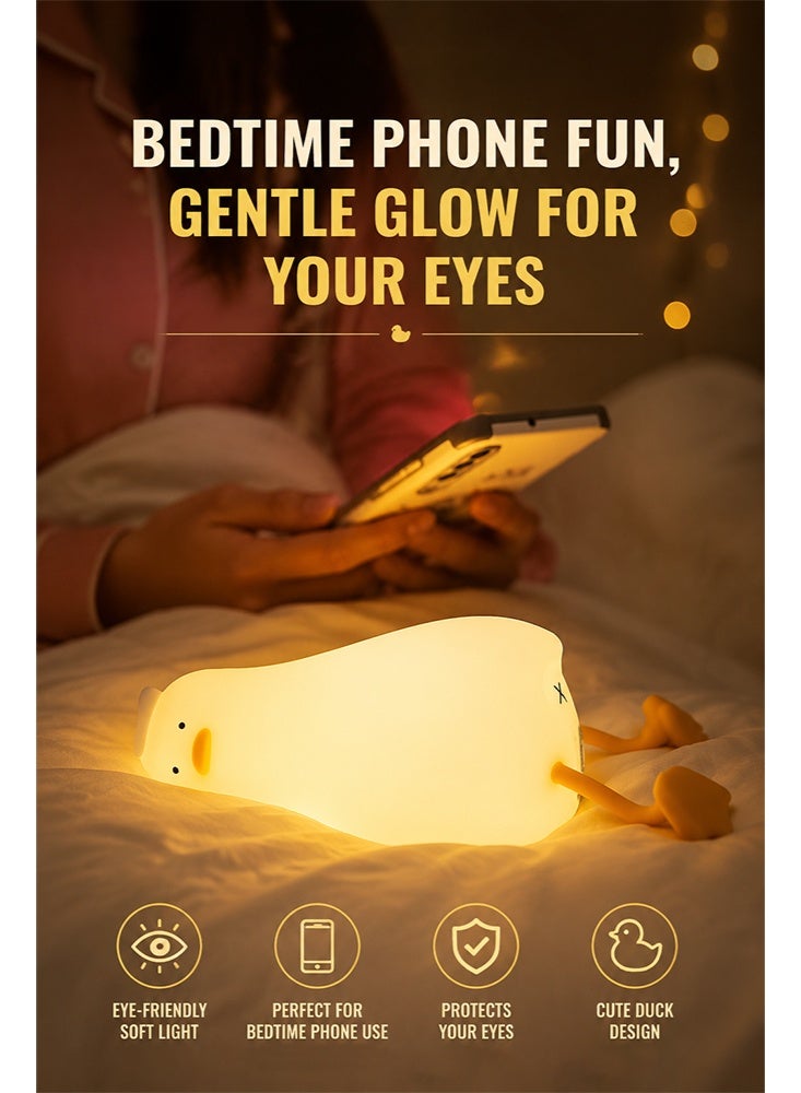 Solerconm Duck Night Light Silicone Rechargeable Lamp with 3-Level Dimming | Touch Control Bedside Lamp with 30-Min Timer | Cute Kids Sleep Light & Phone Holder - Image 4