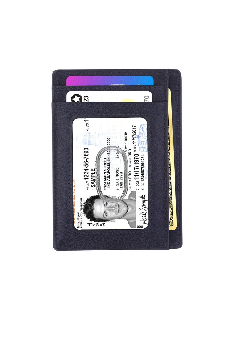 SKENZBI Cardholder For Men Women Genuine Leather Wallet Minimalist RFID Protected  Blue  - Image 3