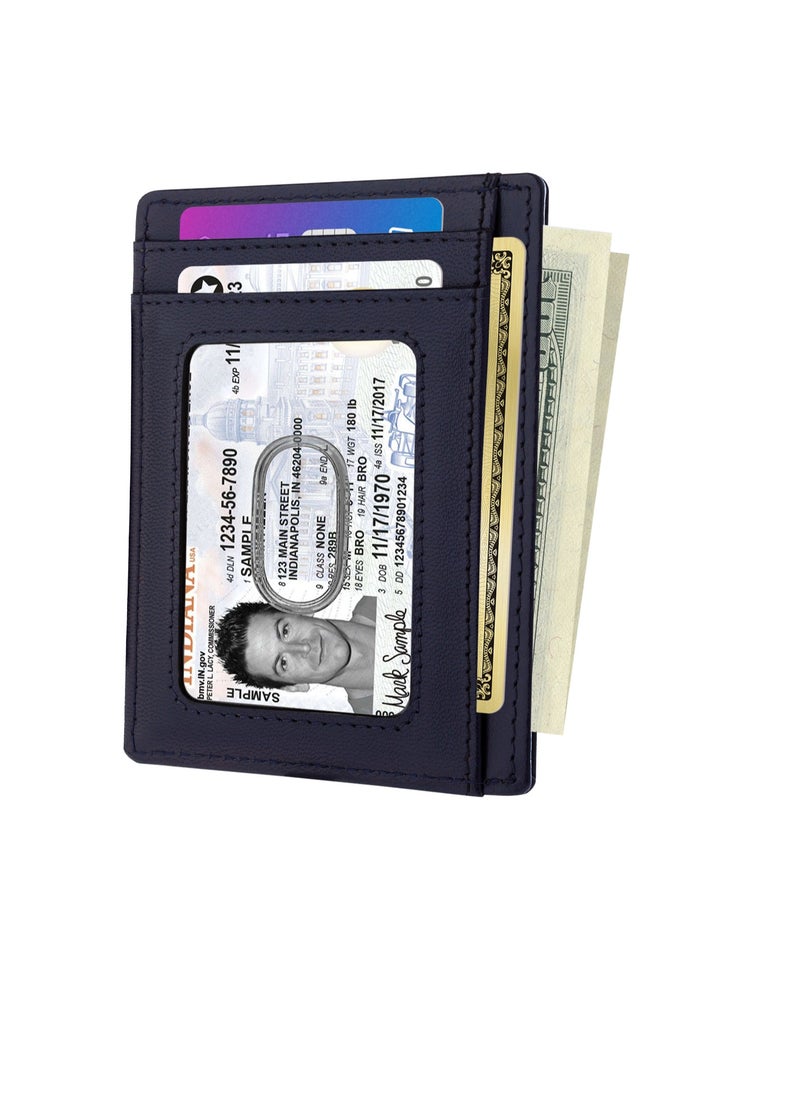 SKENZBI Cardholder For Men Women Genuine Leather Wallet Minimalist RFID Protected  Blue  - Image 2
