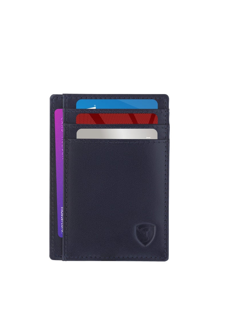 SKENZBI Cardholder For Men Women Genuine Leather Wallet Minimalist RFID Protected  Blue  - Image 1