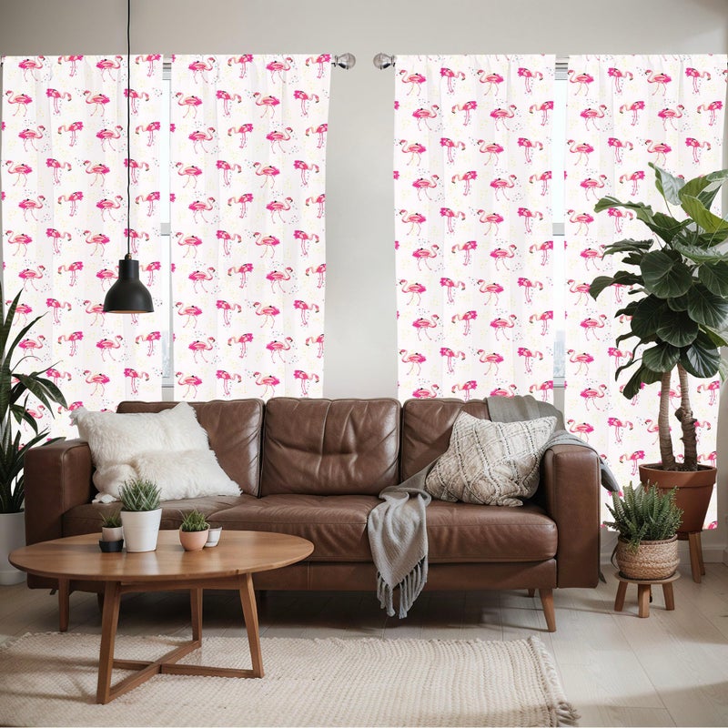 Ambesonne Ambesonne Flamingo Window Curtains Pack of 2  Repetitive Pattern of Hand Painted Tropic Birds and Spots  Lightweight Set with Rod Pocket  4 Panels of - 28"" x 95"" Pink Blush - Image 5