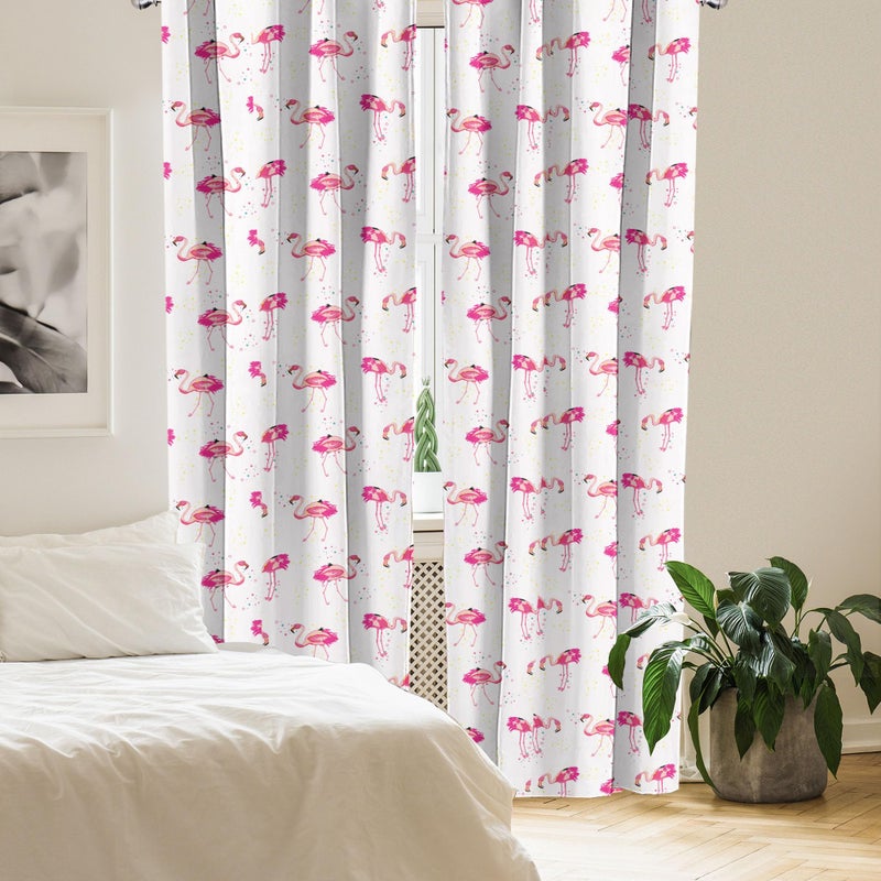 Ambesonne Ambesonne Flamingo Window Curtains Pack of 2  Repetitive Pattern of Hand Painted Tropic Birds and Spots  Lightweight Set with Rod Pocket  4 Panels of - 28"" x 95"" Pink Blush - Image 4