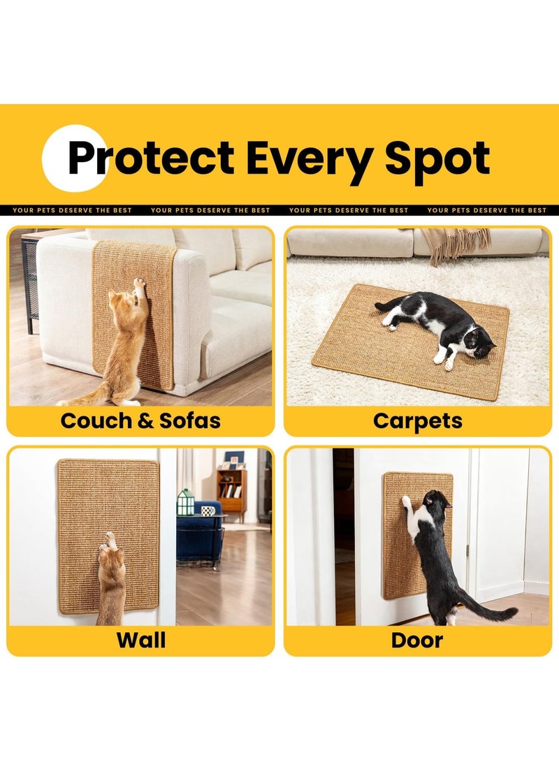Homify Sisal Cat Scratcher Mat, Cat Scratch Pad for Indoor Cats Kitten, Wall Floor Mount Natural Cat Mat with Sticky Tapes, Protect Sofa and Carpet - Image 2