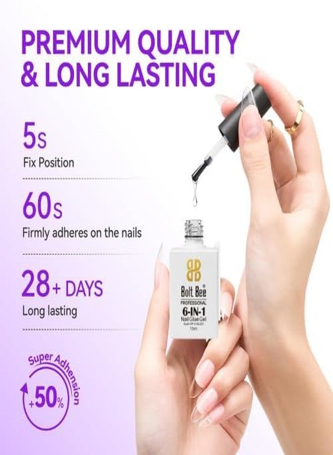 Bolt Bee 6 in 1 Gel Nail Glue for Acrylic & Press On Nails | Strong Adhesive Nail Extension Gel for Clear False nail Tips | UV Light Required Thick Formula | Long Lasting Clear gel-15ml - Image 3