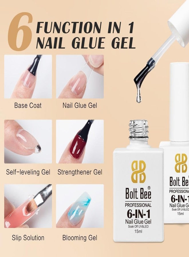 Bolt Bee 6 in 1 Gel Nail Glue for Acrylic & Press On Nails | Strong Adhesive Nail Extension Gel for Clear False nail Tips | UV Light Required Thick Formula | Long Lasting Clear gel-15ml - Image 2