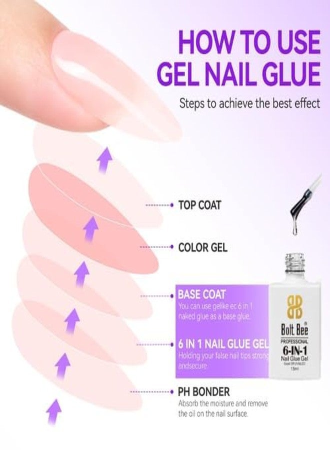 Bolt Bee 6 in 1 Gel Nail Glue for Acrylic & Press On Nails | Strong Adhesive Nail Extension Gel for Clear False nail Tips | UV Light Required Thick Formula | Long Lasting Clear gel-15ml - Image 4