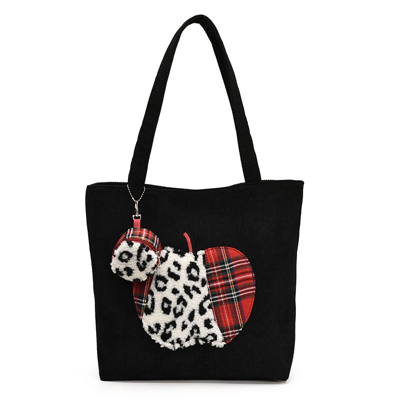 College Style Female College Students Early Eight Class Commuting Shoulder Bag Large Capacity Niche Vintage Velvet Tote Bag