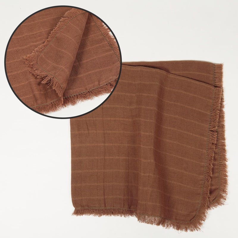 Vargottam 100% Cotton Muslin Cloth Napkins - Set of 12 | 20"x20" Reusable Dinner Napkin with Fringed Edges & Self-Check Texture | Solid Color Table Napkin for Festive Occasions, Dinner Parties - Brown - Image 5