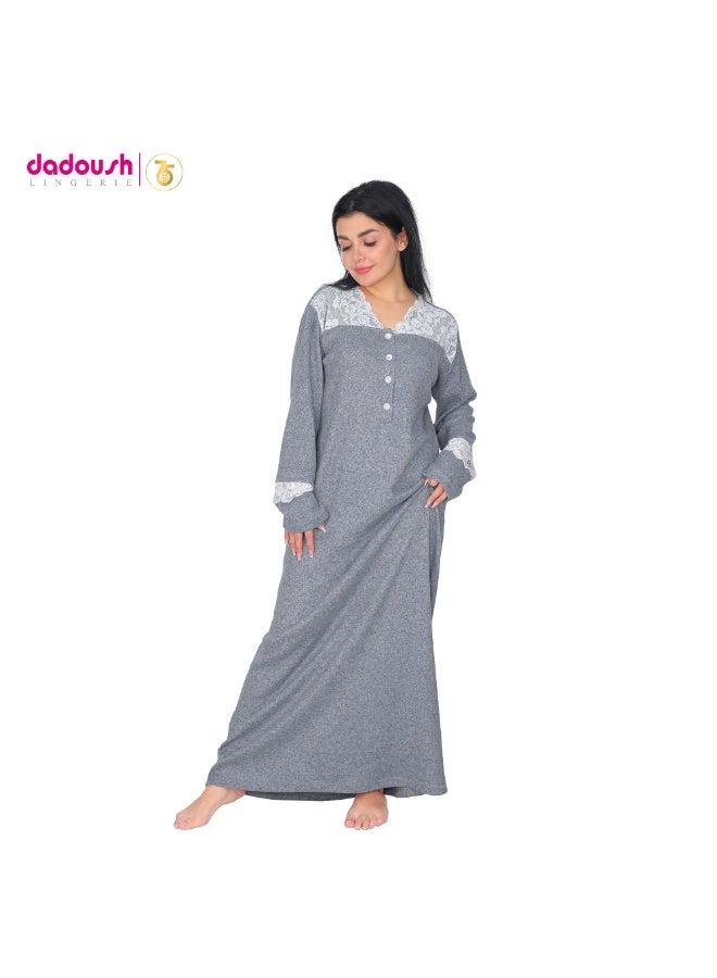 Dadoush Classic Embroidered Abaya in Soft Cotton | Modest Long-Sleeve Nightgown | Comfortable and Stylish Women's Homewear - Image 1