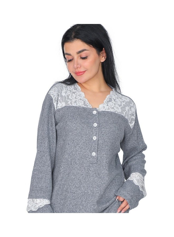 Dadoush Classic Embroidered Abaya in Soft Cotton | Modest Long-Sleeve Nightgown | Comfortable and Stylish Women's Homewear - Image 3